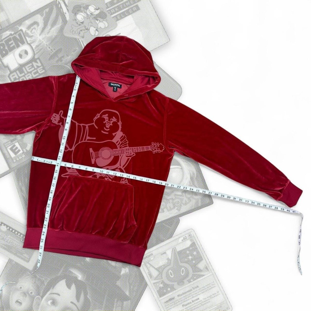 True Religion Red Graphic Soft Juicy Couture type velour Pullover Hoodie - Picture 3 of 5